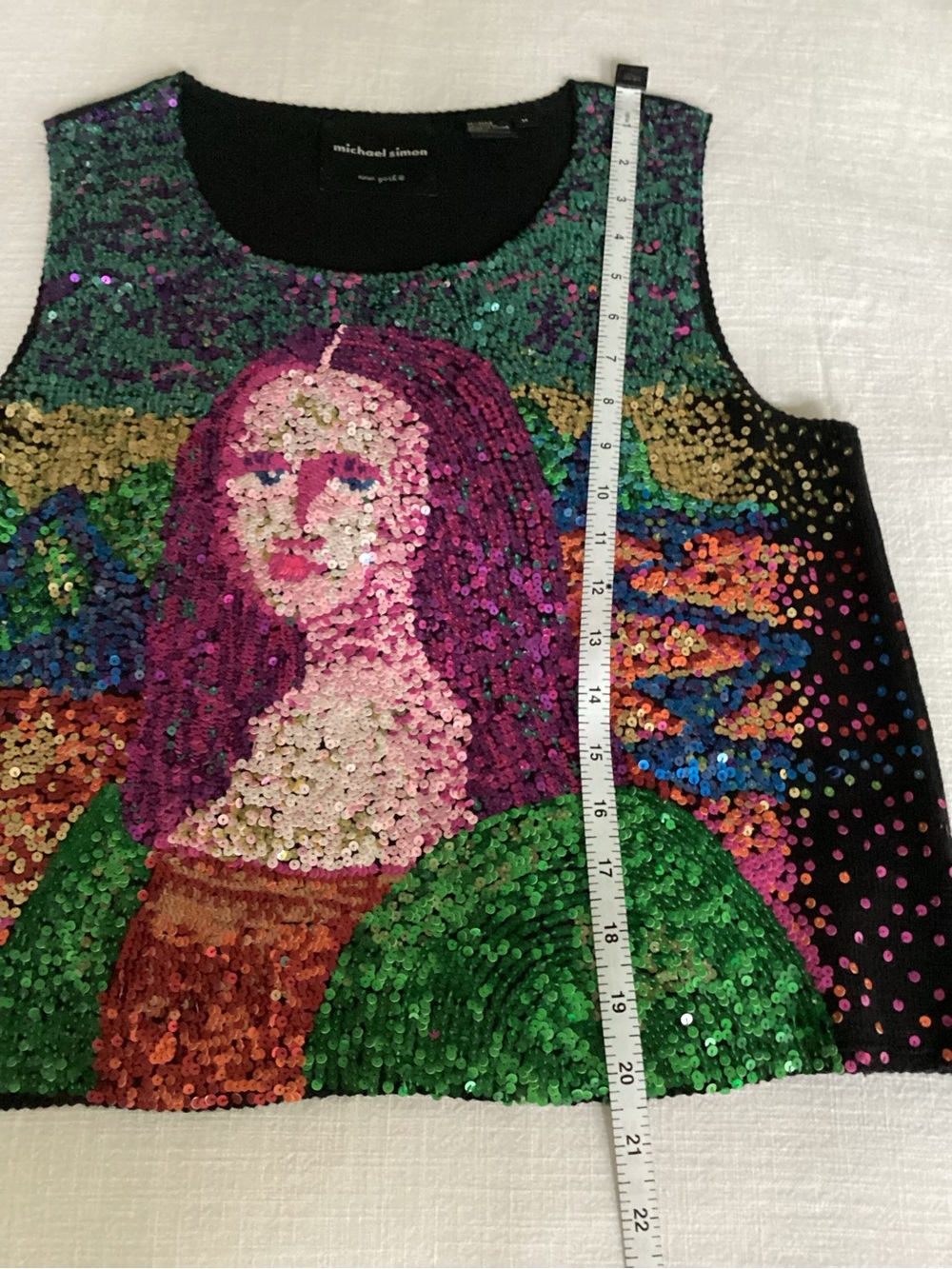 Vintage Michael Simon Mona Lisa Sequin Tank Top Medium Wearable Art Vest Y2K - Picture 12 of 13
